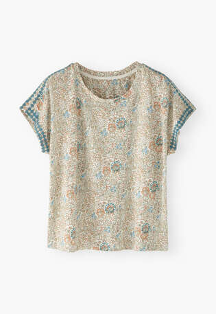 Printed embroidered-detail top, Khaki rust, webstill
