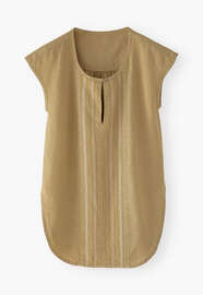 Embroidered cap-sleeve blouse, Olive, webstill