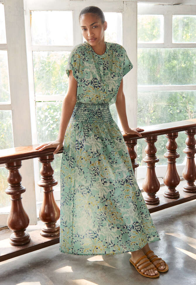 Printed maxi-skirt, Seafoam ochre, completeTheLook