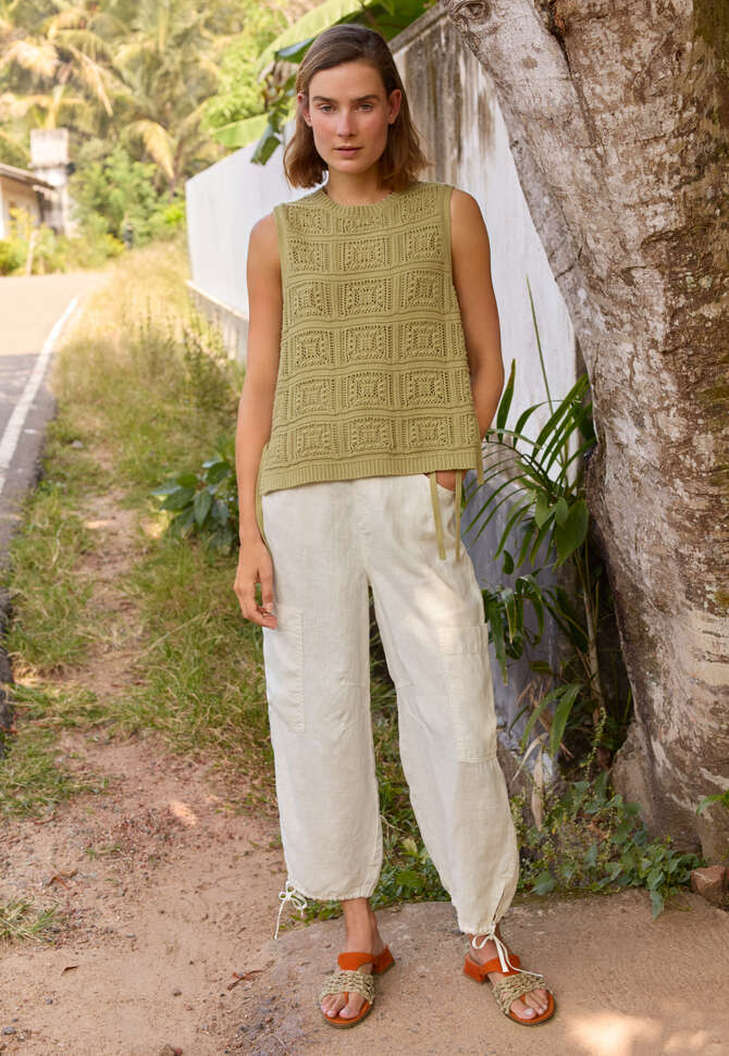 Crochet-stitch sweater, Pistachio, completeTheLook