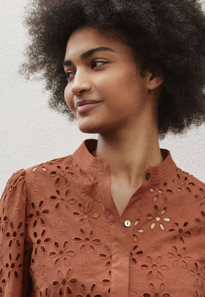 Cutwork blouse, Brick, completeTheLook