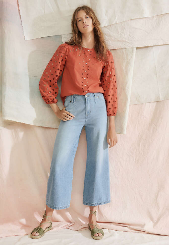 Broderie cutwork blouse, Vermillion red, completeTheLook