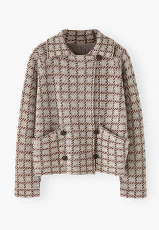 Knitted checked jacket, Fawn burgundy, webstill