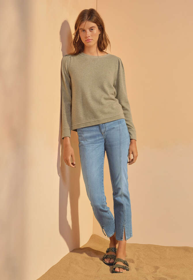 Puff-sleeve sweater, Sage marl, completeTheLook