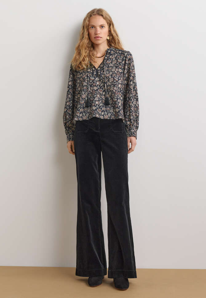 Velvet wide-leg trousers, Black, completeTheLook