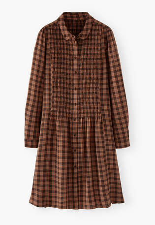 Shirred check dress, Brown spice, webstill