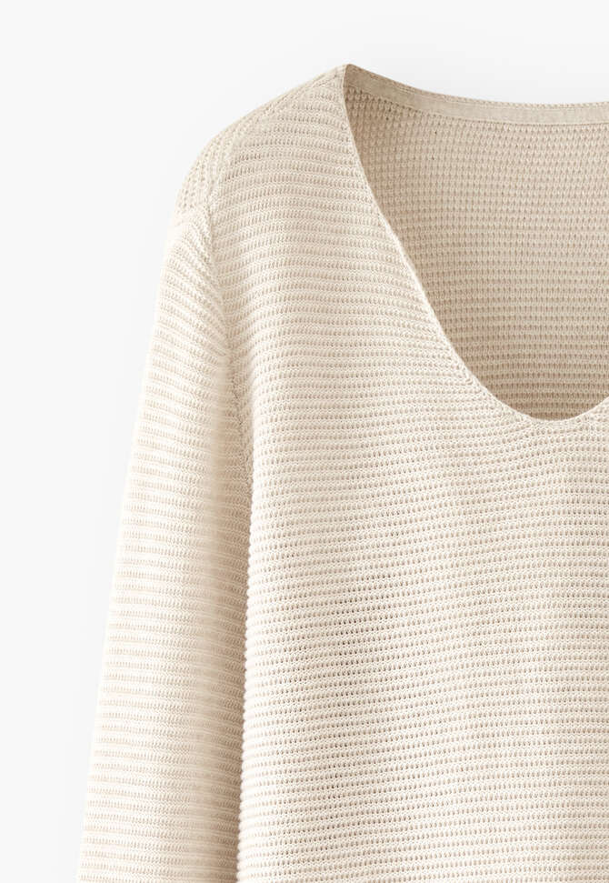U-neck sweater, Ecru, completeTheLook