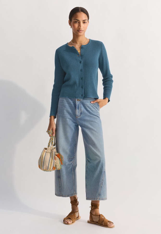 Waffle-stitch cardigan, Petrol, completeTheLook