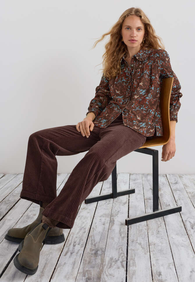 Printed pleated cord blouse, Raspberry espresso, completeTheLook