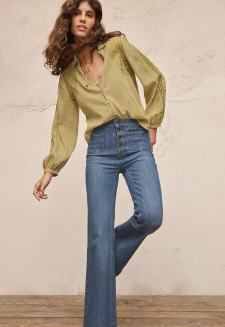 Embroidered blouse, Lime yellow, completeTheLook