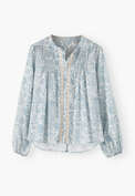 Printed lace-detail blouse, Chambray, webstill