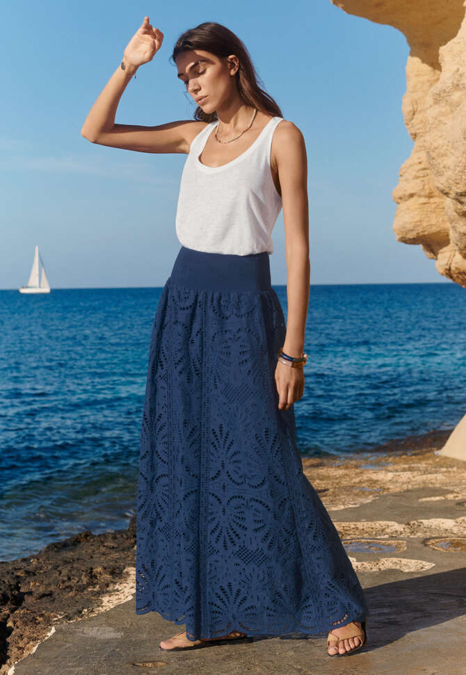 Broderie anglaise skirt, Ink, completeTheLook