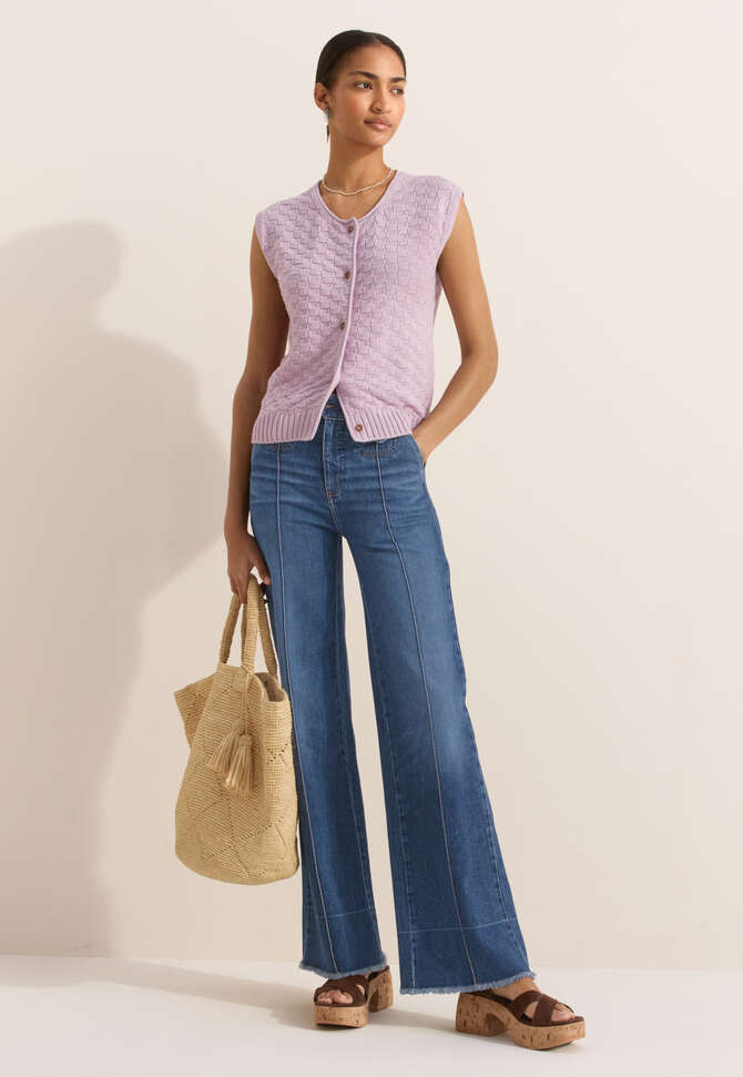 Basket-stitch sleeveless sweater, Pink lilac, completeTheLook