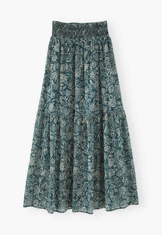Printed tiered skirt, Teal, webstill