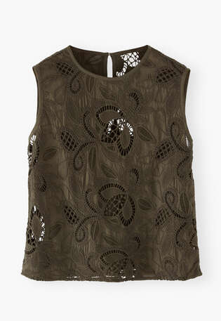 Broderie top, Dark khaki, webstill