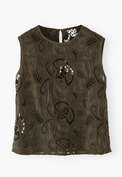 Broderie top, Dark khaki, webstill