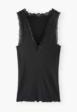 Lace v-neck jersey vest, Black, webstill
