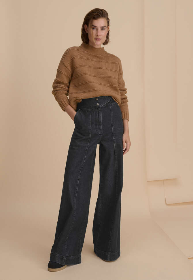Stripe-stitch sweater, Russet brown, completeTheLook