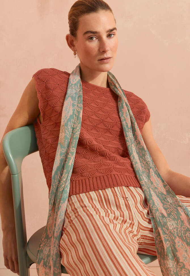 Striped trousers, Orange ecru, completeTheLook