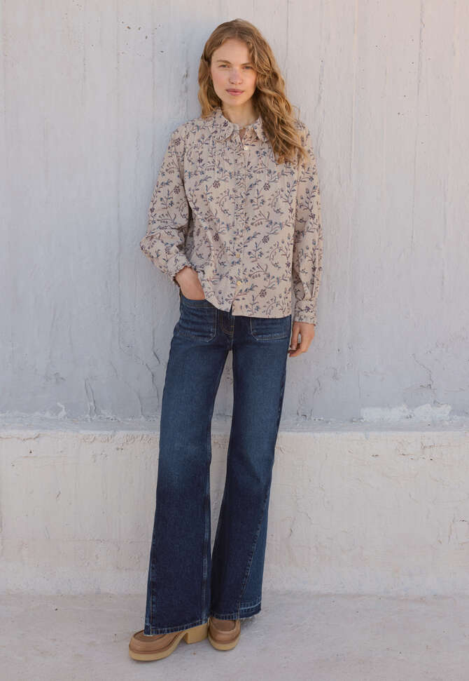 Printed pleated cord blouse, Grey pearl, completeTheLook