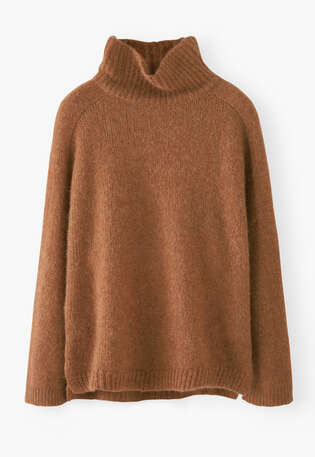 High-neck sweater, Caramel brown, webstill