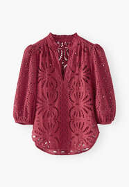 Broderie anglaise blouse, Deep raspberry, webstill