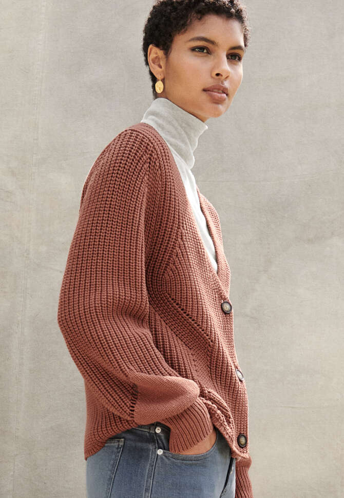 Rib-stitch cardigan, Deep clay, completeTheLook