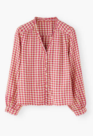 Frill gingham blouse, Berry orange, webstill