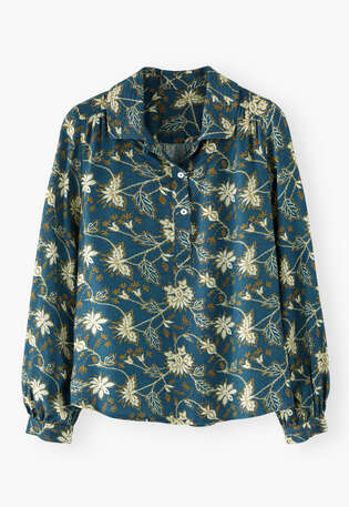 Printed blouse, Indigo ochre, webstill