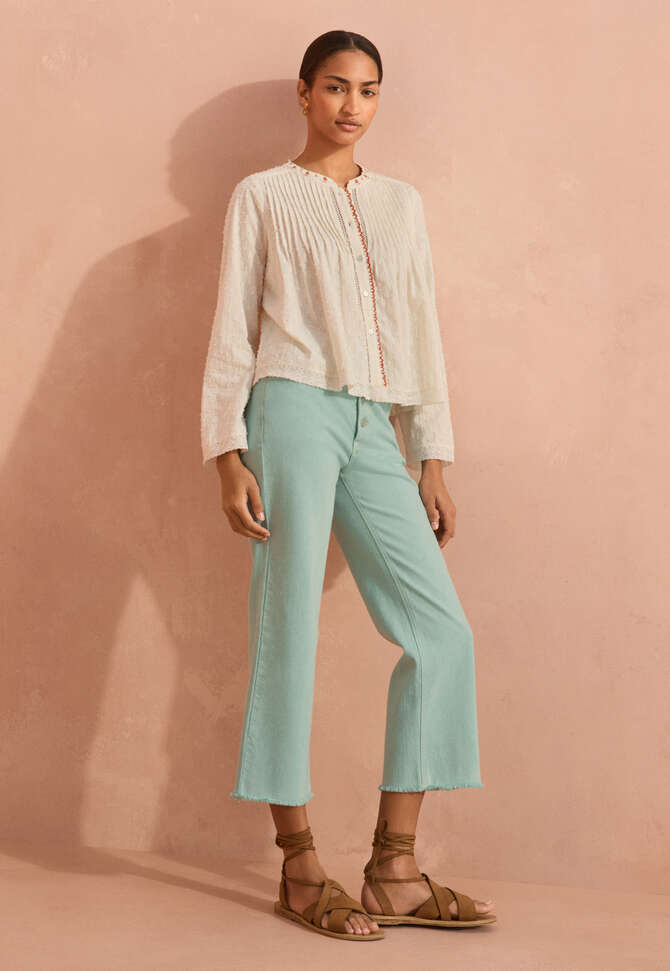Straight-leg let-down hem jeans, Washed jade, completeTheLook