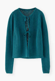 Tie-front cardigan, Ocean teal, webstill