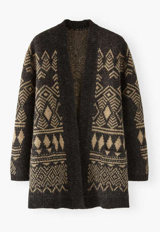 Long jacquard cardigan, Charcoal sand, webstill