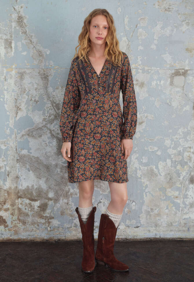 Printed dress, Petrol crimson, completeTheLook