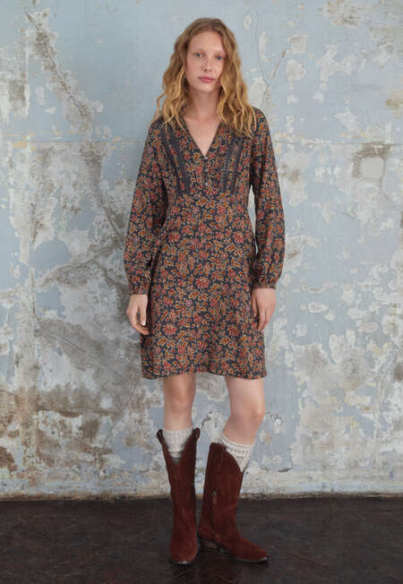 Printed dress, Petrol crimson, completeTheLook