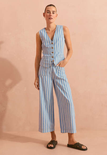 Striped waistcoat, Cornflower ivory, completeTheLook