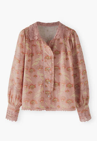 Lace-detail print blouse, Dusty pink, webstill