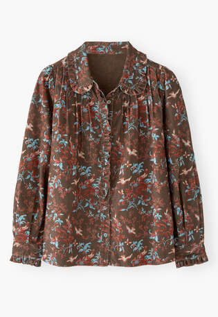 Printed pleated cord blouse, Raspberry espresso, webstill