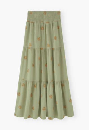 Tiered daisy jacquard skirt, Soft sage, webstill