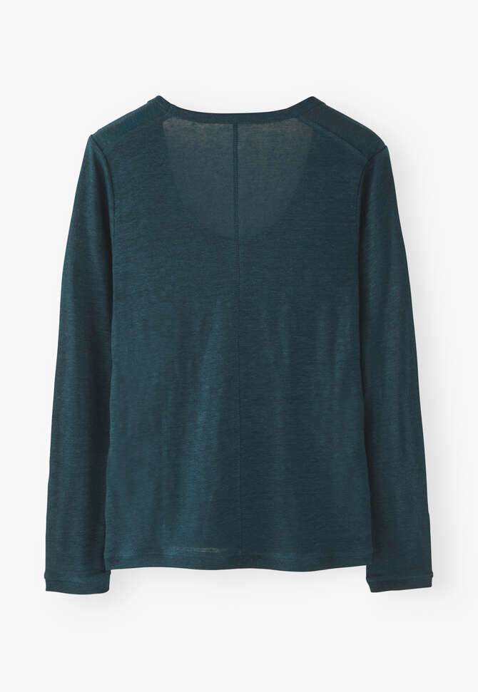 Long-sleeved scoop-neck top, Deep petrol, completeTheLook