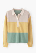 Piqu&eacute; striped rugby sweater, Ocean lemon, webstill