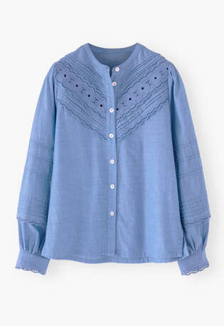 Chambray pintuck blouse, Cornflower, webstill