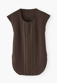 Embroidered cap-sleeve blouse, Dark chocolate, webstill