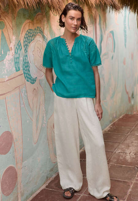Lace-detail blouse, Deep turquoise, completeTheLook