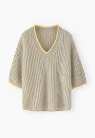 Ribbed v-neck sweater, Pebble, webstill