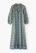Placement-border printed dress, Dark sage cobalt, webstill