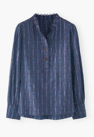 Lyocell & wool half-placket blouse, Cornflower plum, webstill