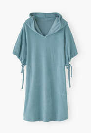 Hooded towelling dress, Aqua, webstill