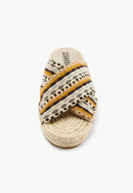 Cross-over espadrilles, Tan blue beige, completeTheLook