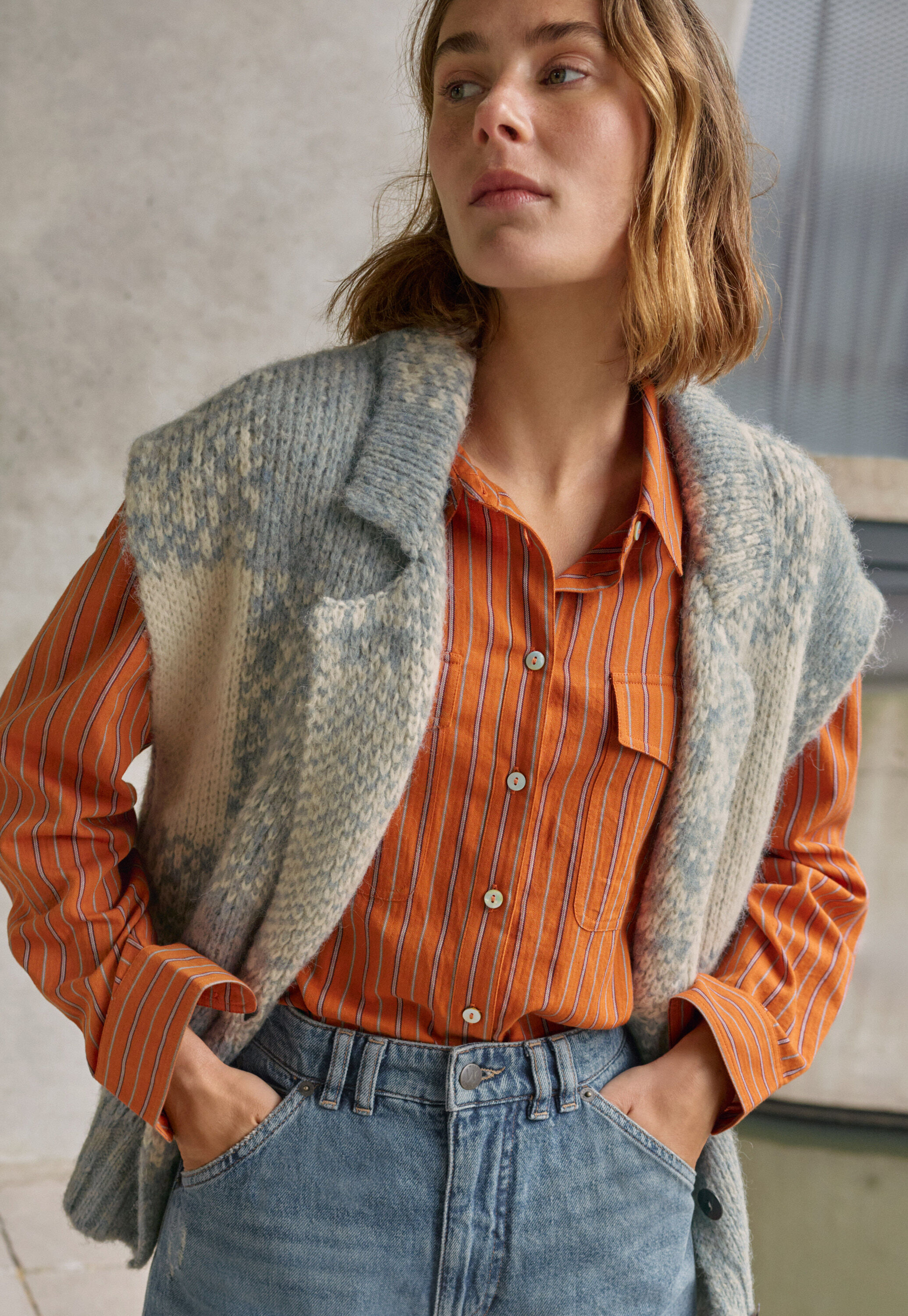Reverse-striped sweater
