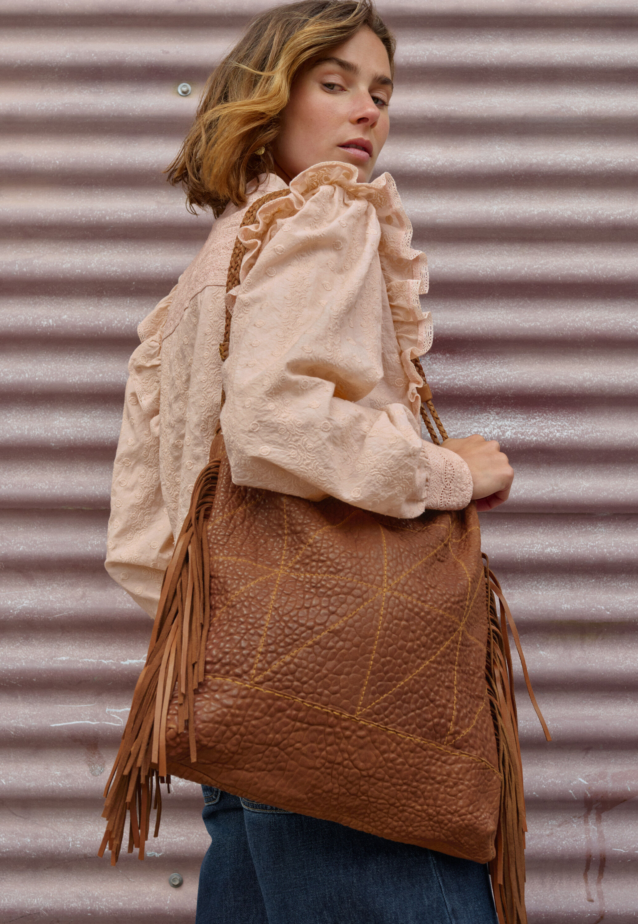 Large tassel bag, Cognac, large